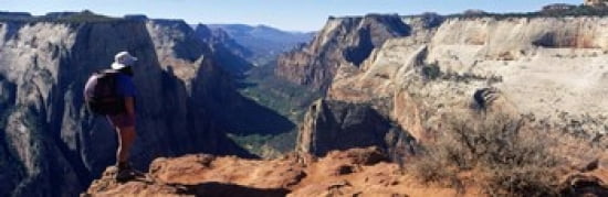 Female hiker standing near a canyon Zion National Park Washington County Utah USA Canvas Art - Panoramic Images (36 x 12)