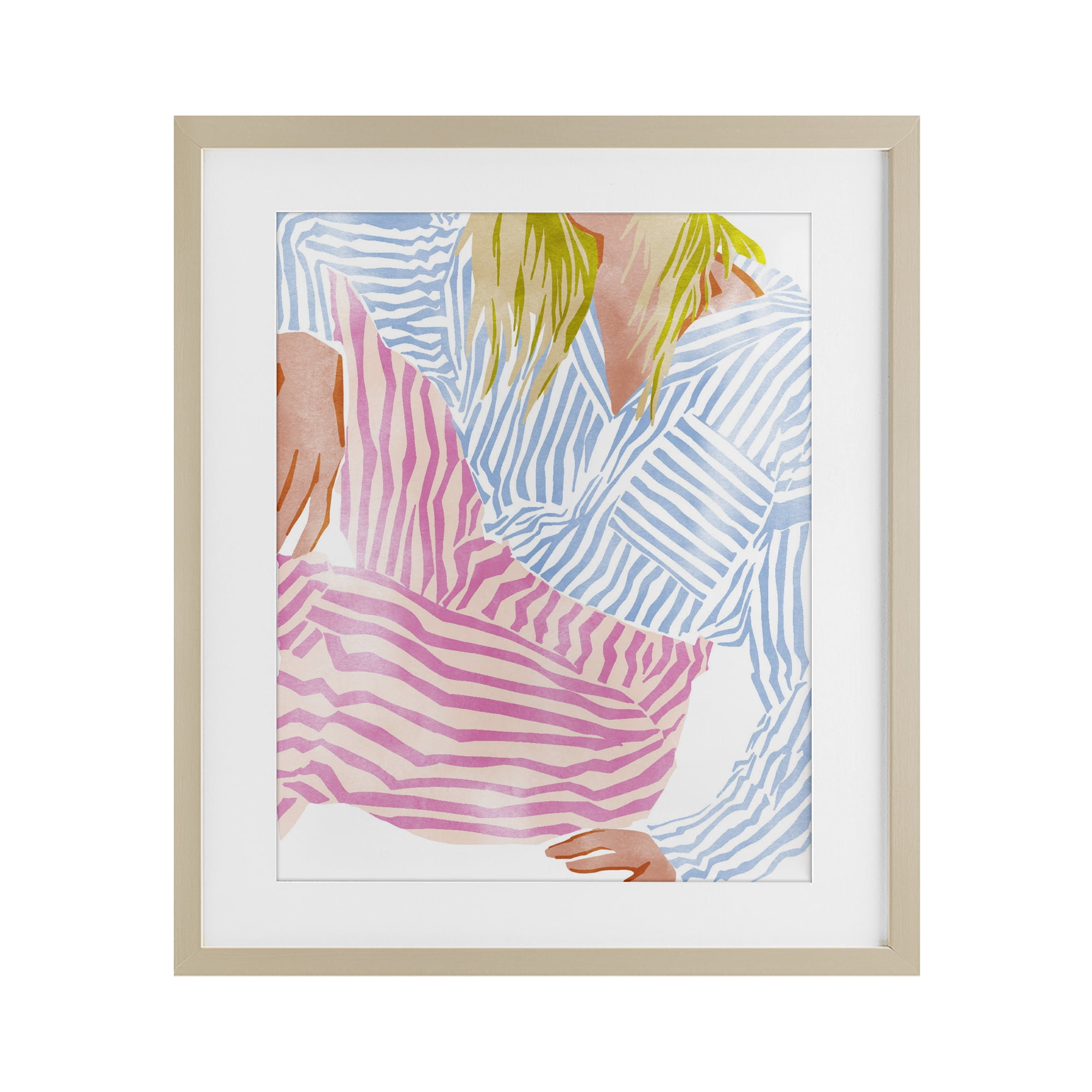 Female in Pastel Stripes Birch Framed Print Under Glass, design by Ziwei Li