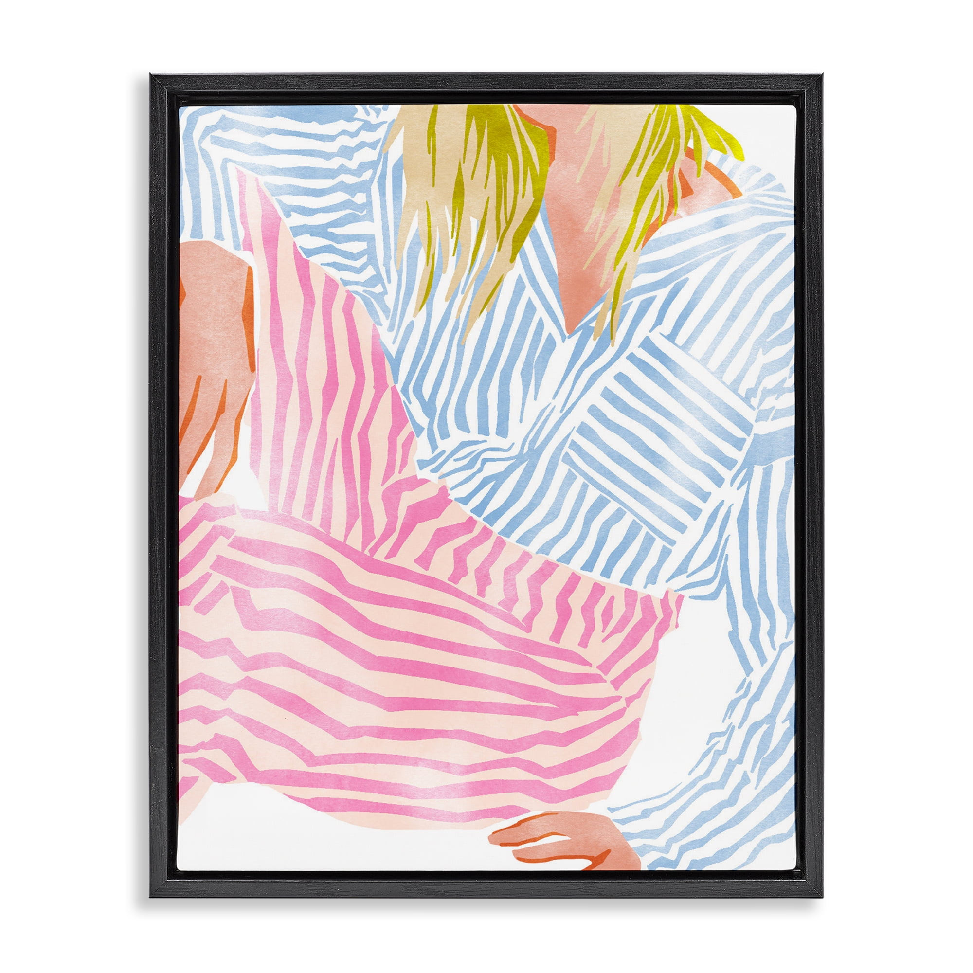 Female in Pastel Stripes Black Framed Floater Canvas Wall Art, design by Ziwei Li