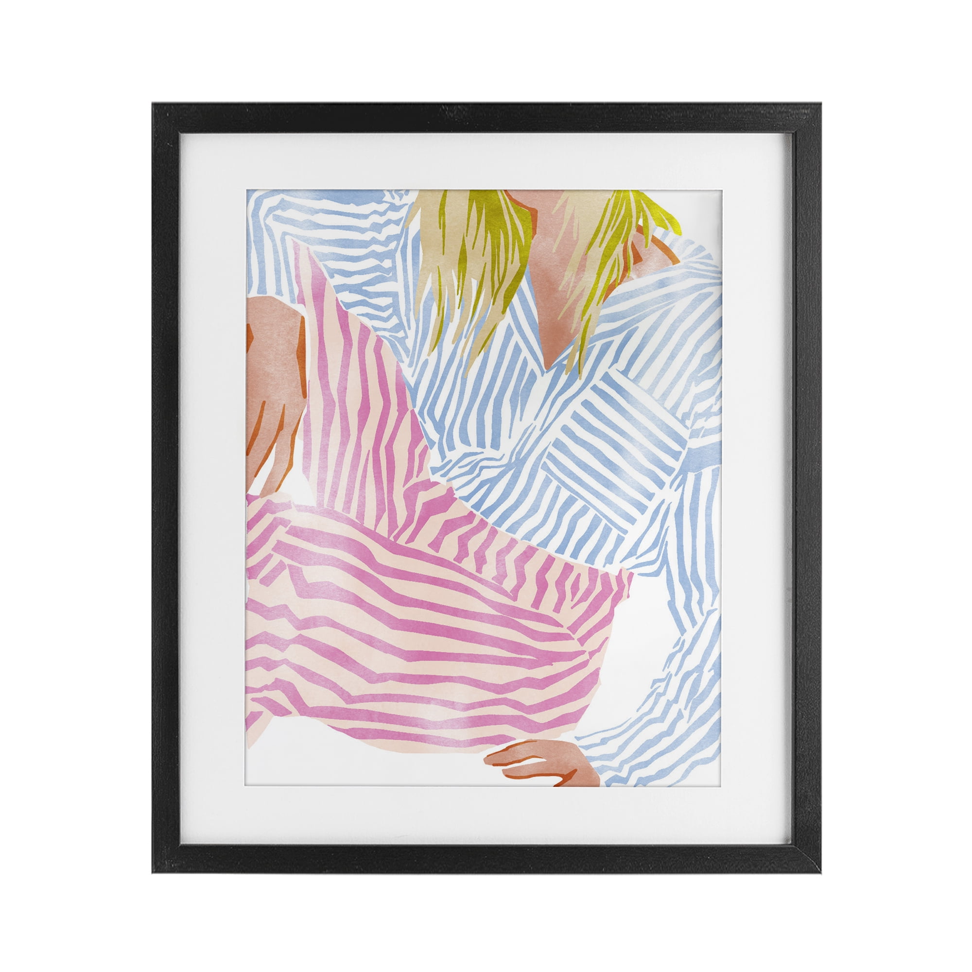 Female in Pastel Stripes Black Framed Print Under Glass, design by Ziwei Li