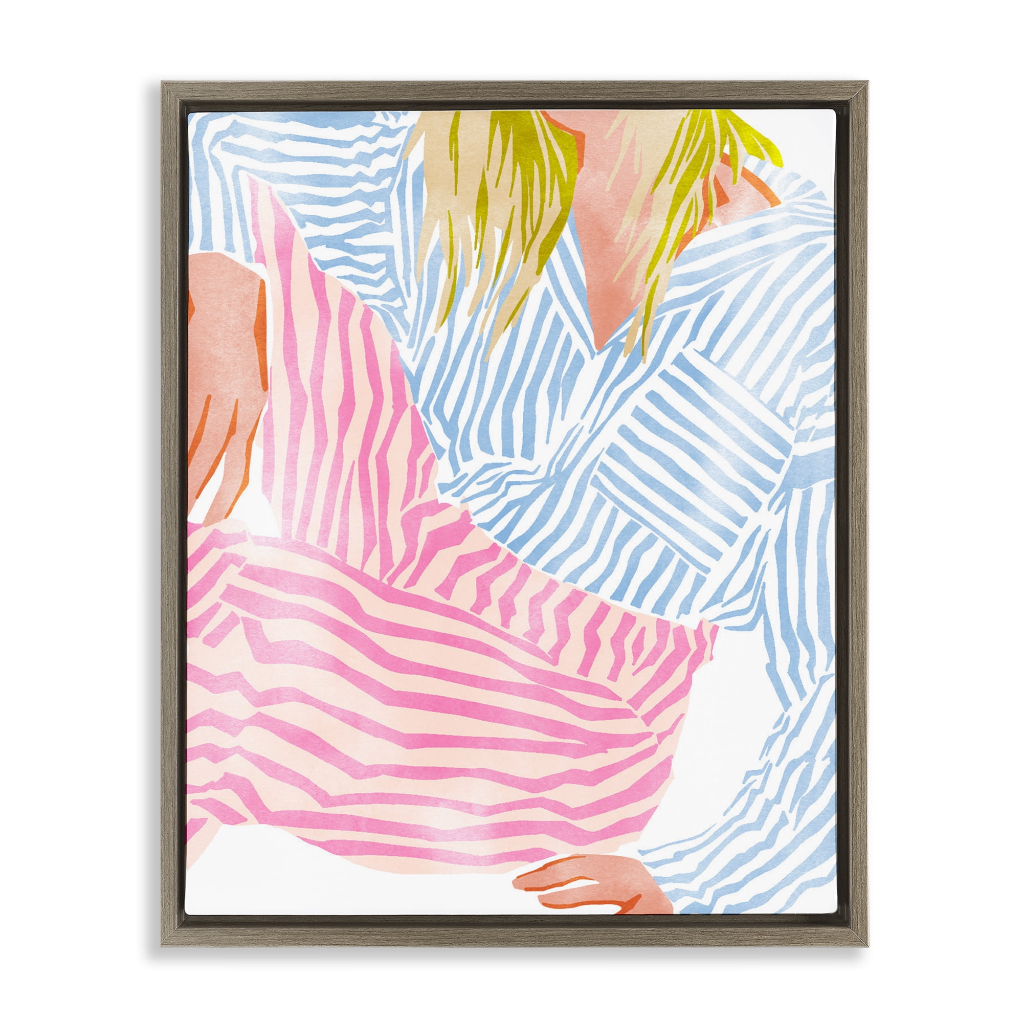Female in Pastel Stripes Brown Framed Floater Canvas Wall Art, design by Ziwei Li
