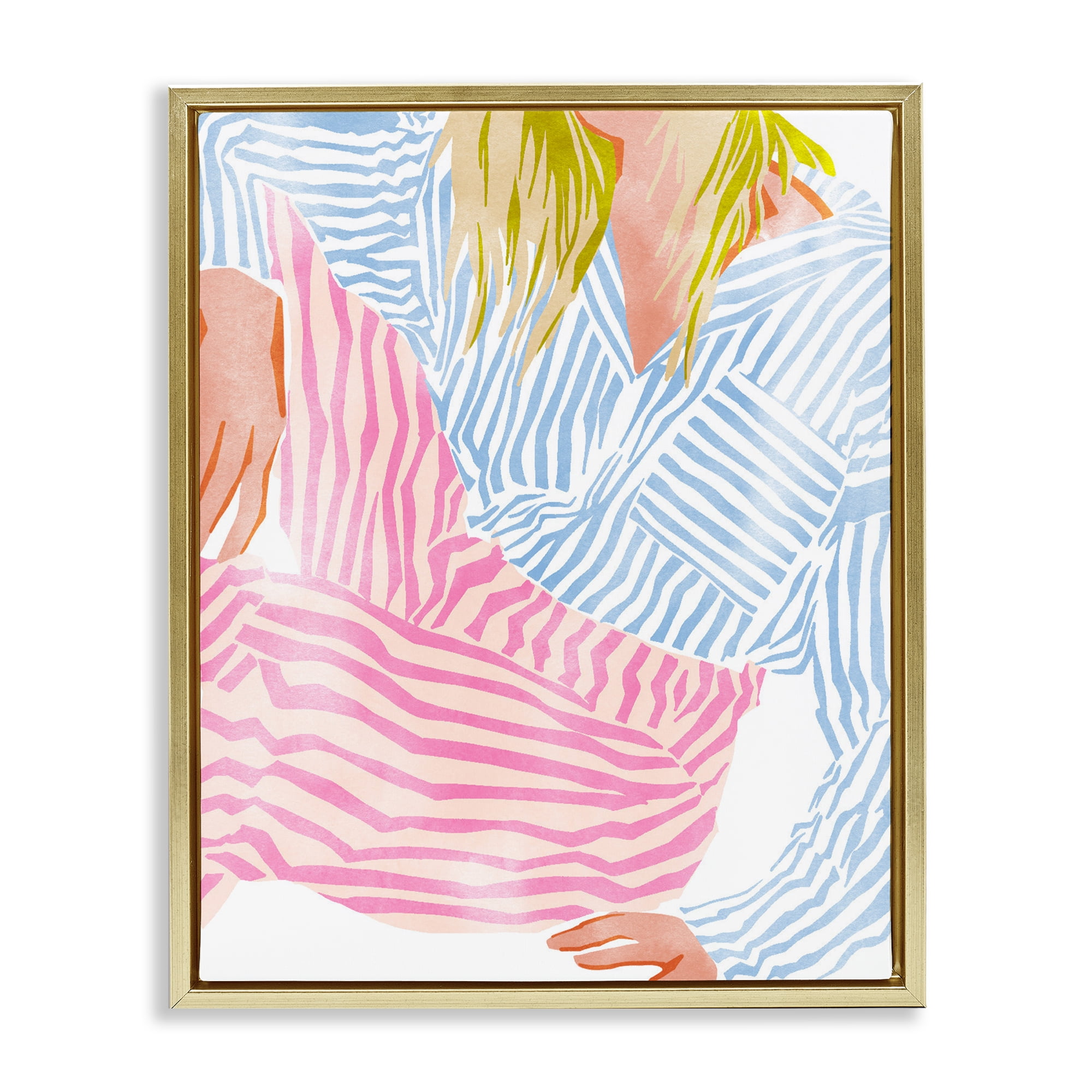 Female in Pastel Stripes Gold Framed Floater Canvas Wall Art, design by Ziwei Li