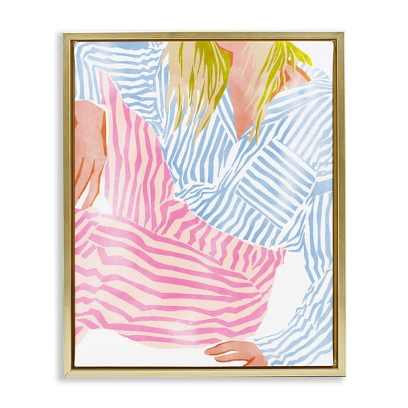 Female in Pastel Stripes Gold Framed Floater Canvas Wall Art, design by Ziwei Li