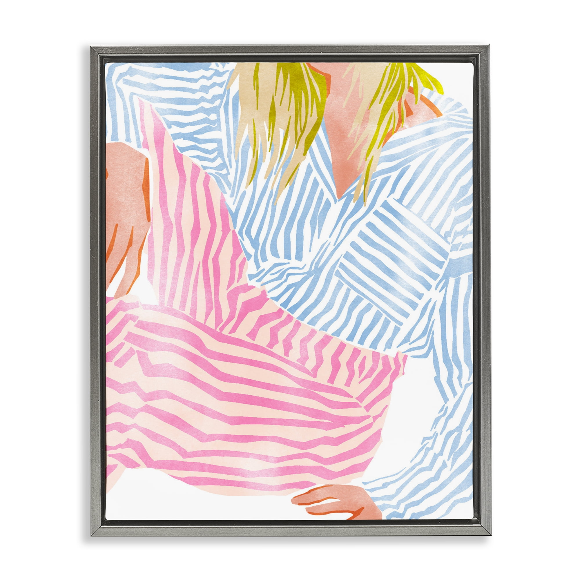 Female in Pastel Stripes Gray Framed Floater Canvas Wall Art, design by Ziwei Li