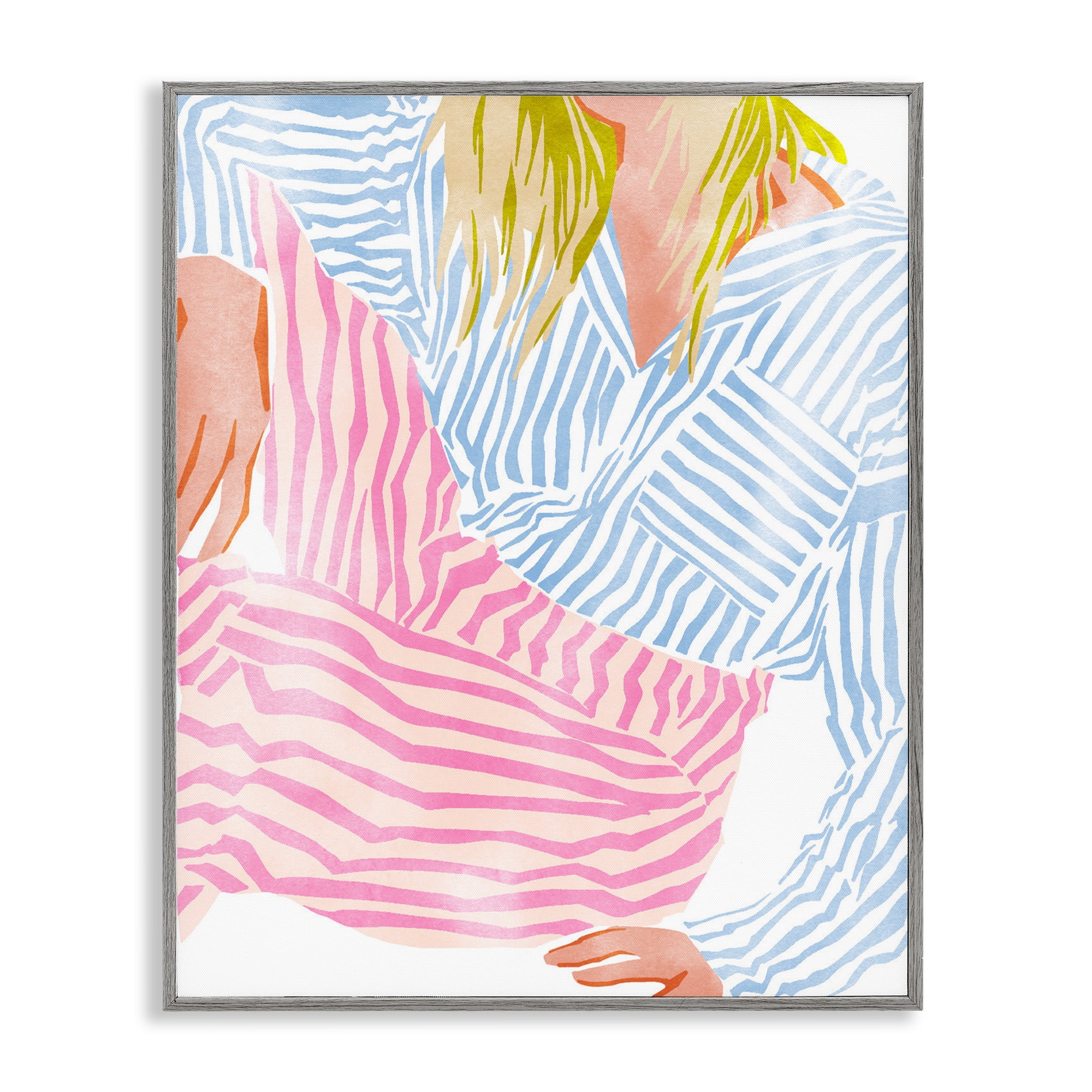 Female in Pastel Stripes Gray Framed Giclee Art, design by Ziwei Li