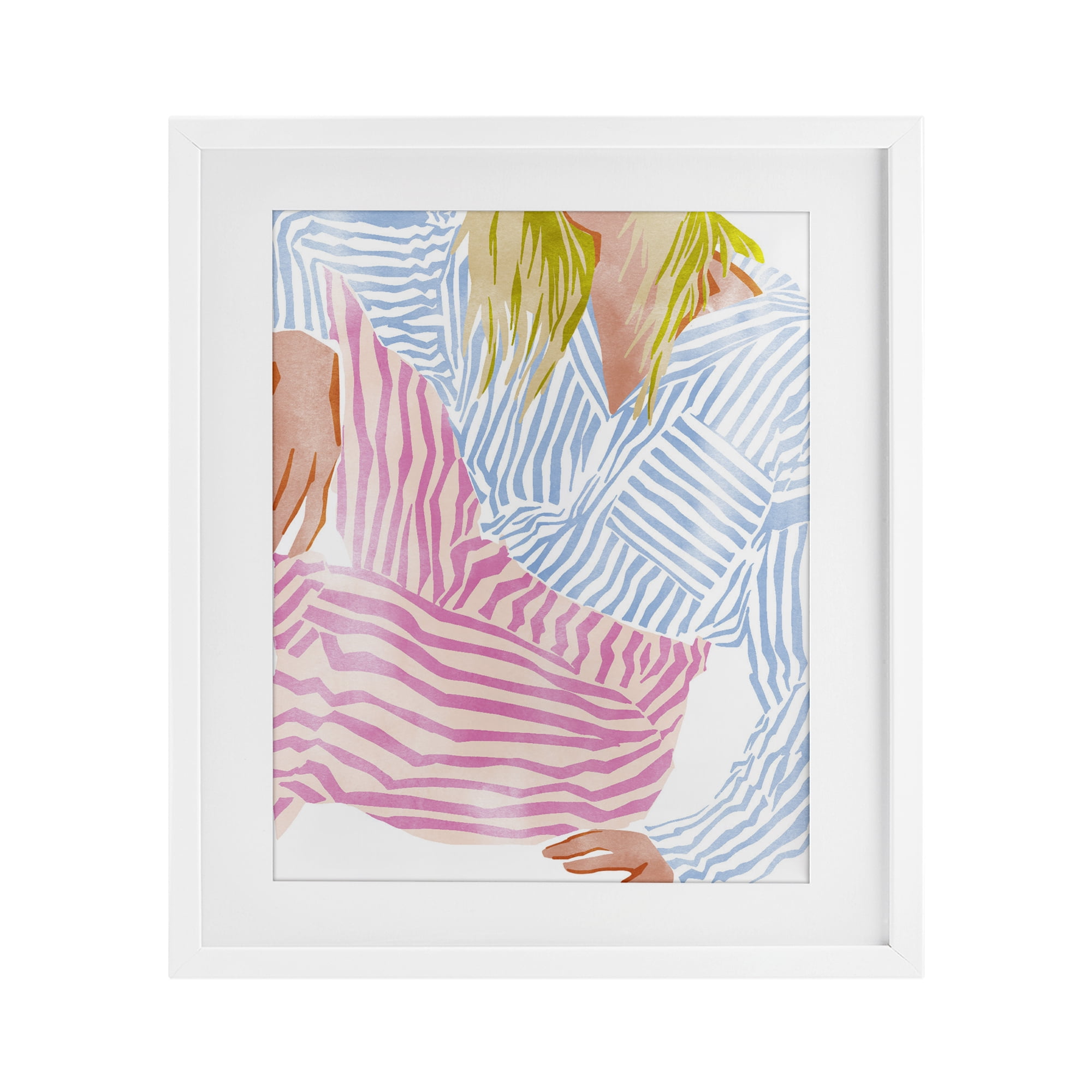 Female in Pastel Stripes White Framed Print Under Glass, design by Ziwei Li