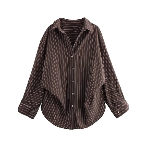 Female's Shirt Loose Casual Korean Style Commute Office Weekend Home Shirts for Women Blouses-Brown M