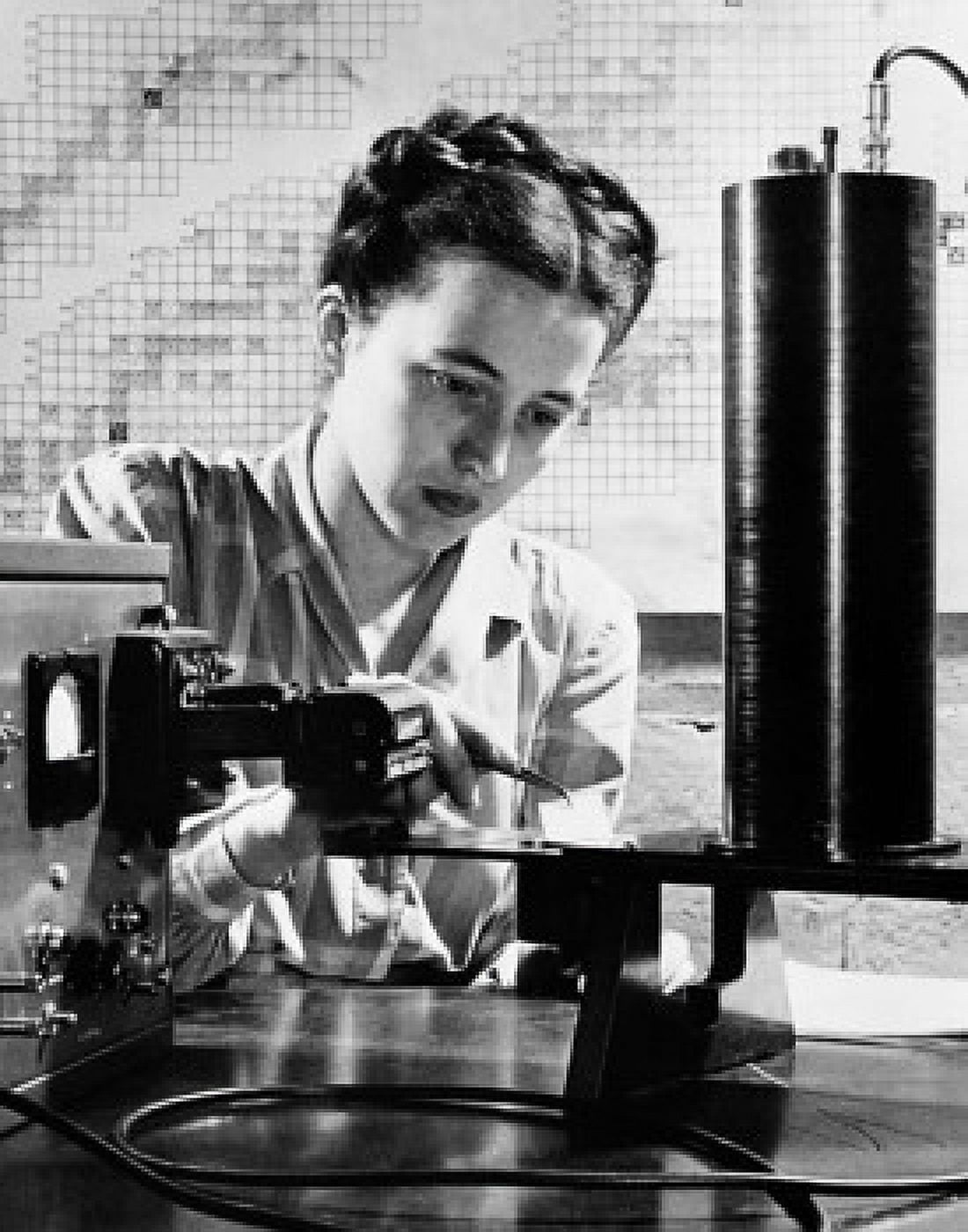 Female scientist using a scintillation counter to detect radiation Canvas Art - (18 x 24)