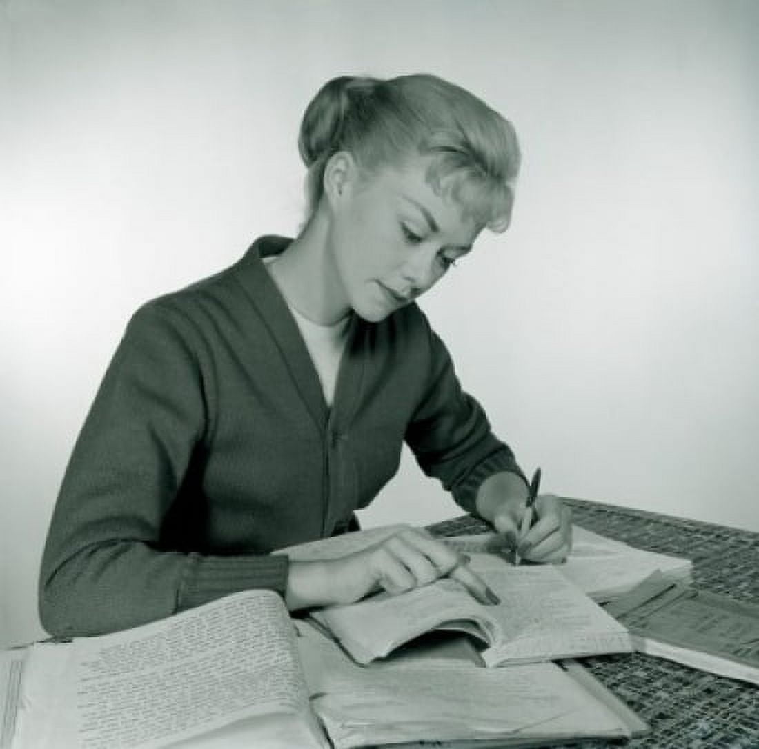 Female student writing Canvas Art - (18 x 24)