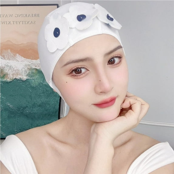 Female swim cap with a loose head, swim cloth cap, three-dimensional flower, simple and stylish swimming pool cap, female