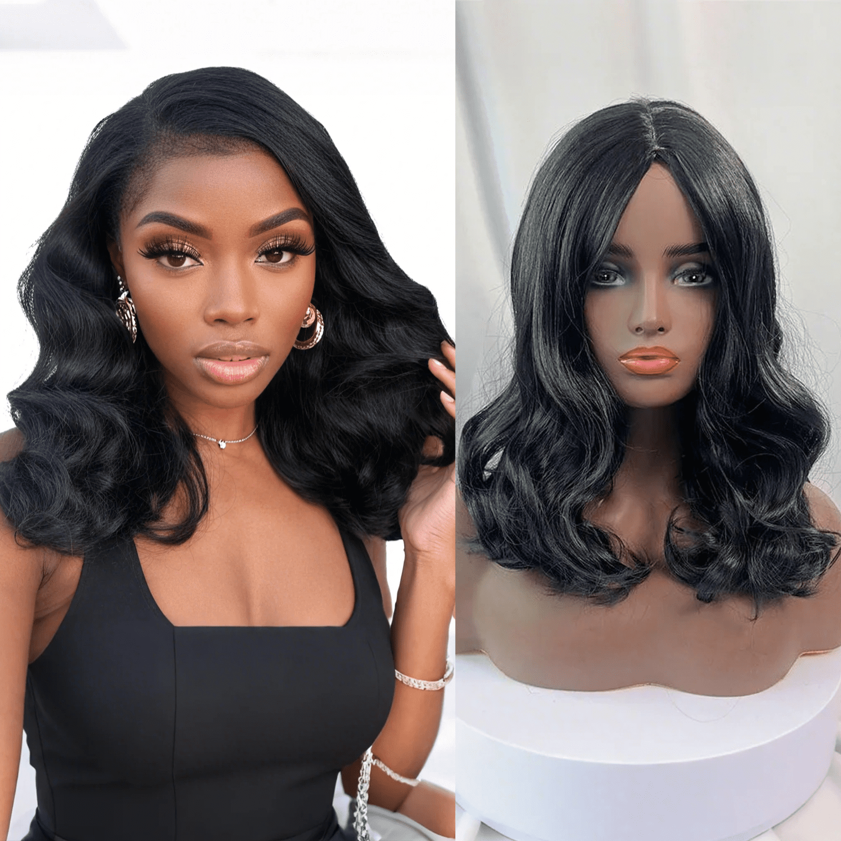 Female wig black medium long curly hair 14 Inch Bob Wigs for Women arge ...