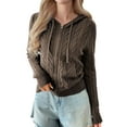 thumbnail image 1 of Females Cable Knit Sweaters Long Sleeve V Neck Sweater Tops Casual Pullover Shirts Fall Fashion Outfits Coffee XL, 1 of 7