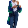 thumbnail image 1 of Females Color Block Striped Cardigan Sweaters Loose Knitted Long Open Front Cardigan Green XL, 1 of 7
