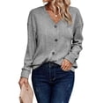 thumbnail image 1 of Females Long Sleeve T Shirts Trendy V Neck Tunic Tops Dressy Causal Ribbed Blouse Loose Comfy Spring Clothes Grey S, 1 of 8