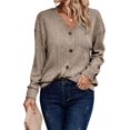thumbnail image 1 of Females Long Sleeve T Shirts Trendy V Neck Tunic Tops Dressy Causal Ribbed Blouse Loose Comfy Spring Clothes Khaki XL, 1 of 8