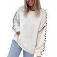 thumbnail image 1 of Females Oversized Sweaters Contrast Stitching Crewneck Sweater Cable Knit Pullover Jumper Pullovers White L, 1 of 8