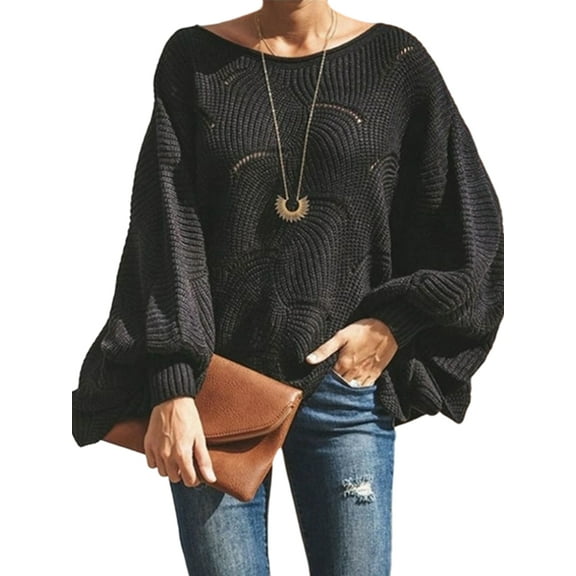 Females Plus Size Sweater Casual Crew Neck Oversized Pullover Loose Fit Comfort Style Black 4XL