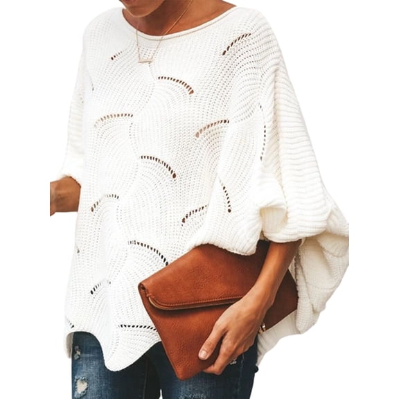 Females Plus Size Sweater Casual Crew Neck Oversized Pullover Loose Fit Comfort Style White L