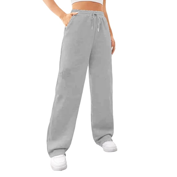 Females Sweatpants Fall Baggy Wide Leg Sweatpant Fleece Lined Straight Leg Sweat Pants Light Grey XXL