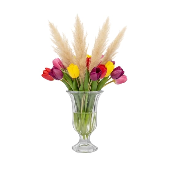 Femi Clear Glass Urn Vase Decorative Centerpiece Vase for Home Table Decor