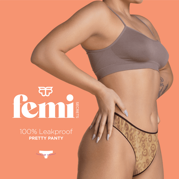 Femi Secrets Pretty Panty Chemical- Size Small Disposable Period Underwear for Women, Leopard Print Period Panties, Leakproof, 7 Count