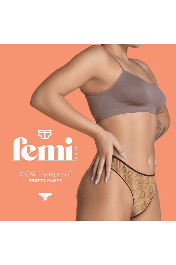 Pretty Panty Chemical- Size Small Disposable Period Underwear for Women, Leopard Print Period Panties, Leakproof, 7 Count