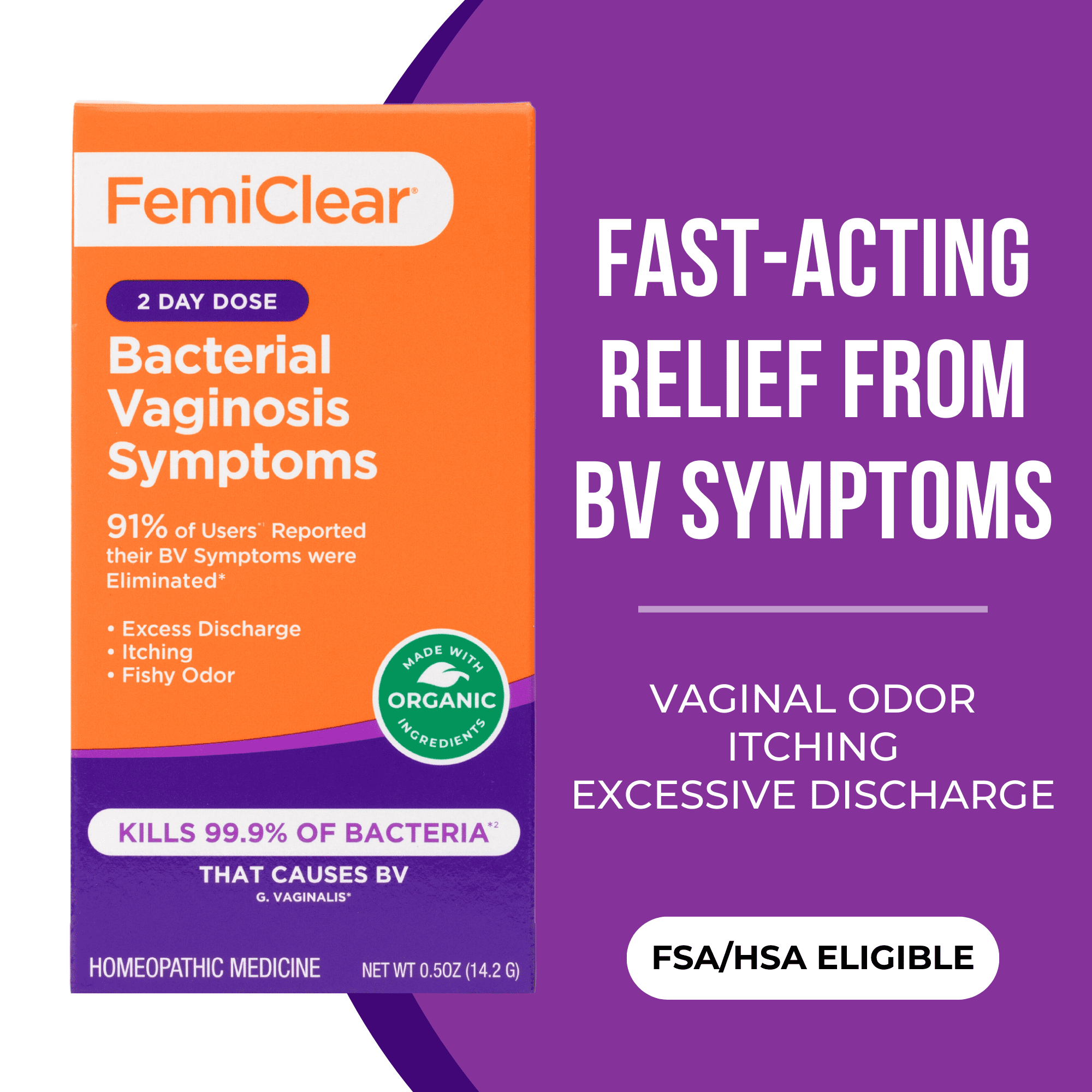 FemiClear Bacterial Vaginosis Symptoms Ointment, 2 Day Dose