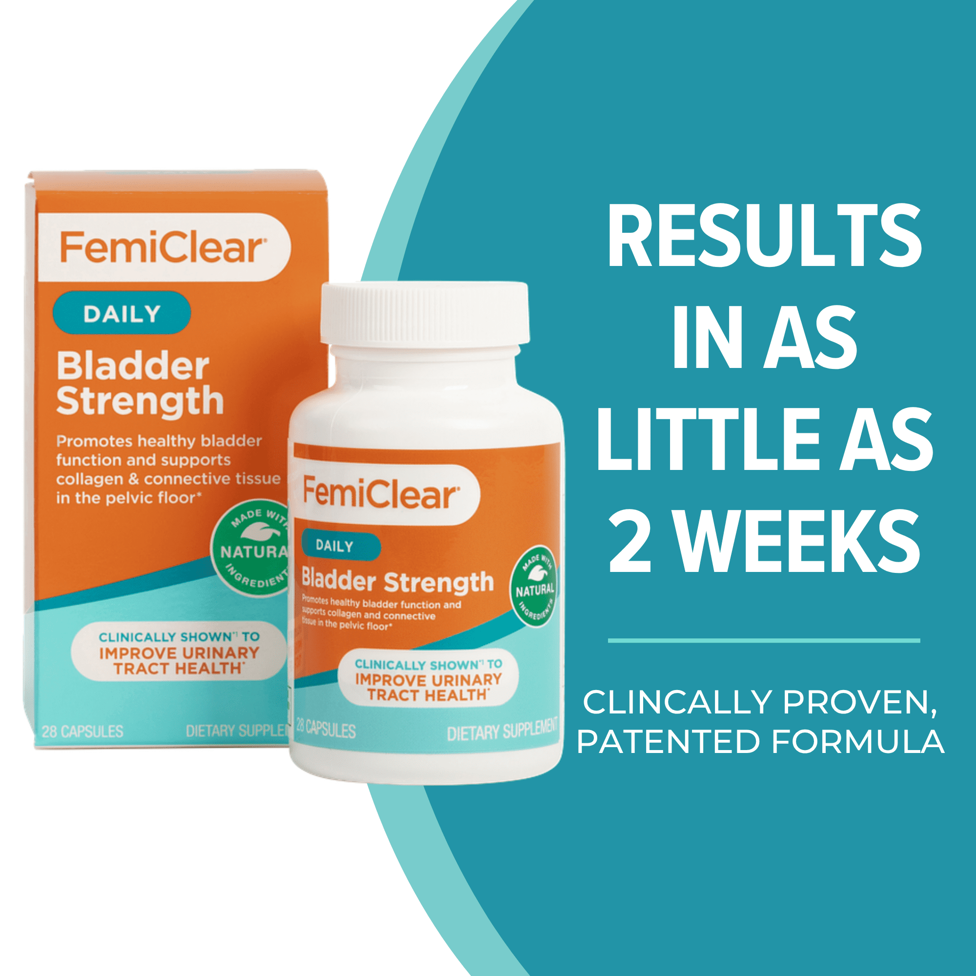 FemiClear Daily Bladder Strength, Bladder Health Supplement, Proprietary Blend with Urox, for Improved Urinary Tract Function, 28 Count