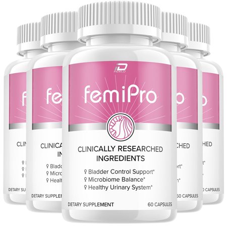 FemiPro Bladder Support Supplement - Probiotic Femi Pro Pills, Urinary Control, Bladder Leaks, 5 Pack, 300 Capsules