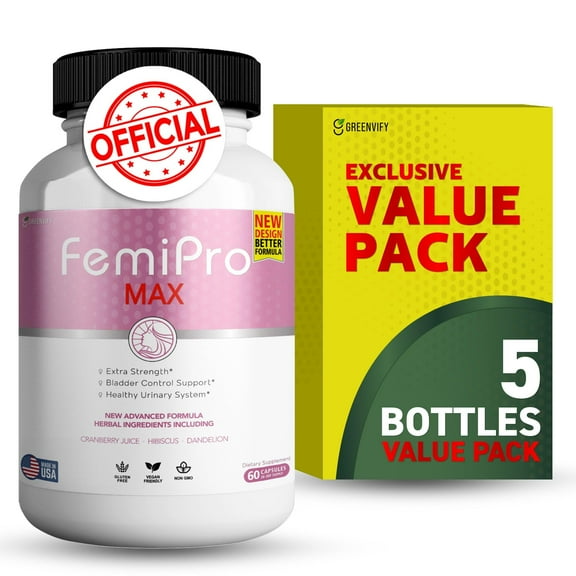 FemiPro MAX Women’s Urinary Support Supplement, Extra Strength Bladder Control with Cranberry, Hibiscus & Dandelion, Vegan & Gluten-Free, 300 Capsules