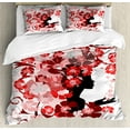 thumbnail image 1 of Femimine Duvet Cover Set, Flower Girl Hair Long Swirling Pink Blossoms Hair Dressers Beauty Feminine, Decorative 3 Piece Bedding Set with 2 Pillow Shams, Calking Size, Black Pink and Red, by Ambesonne, 1 of 3