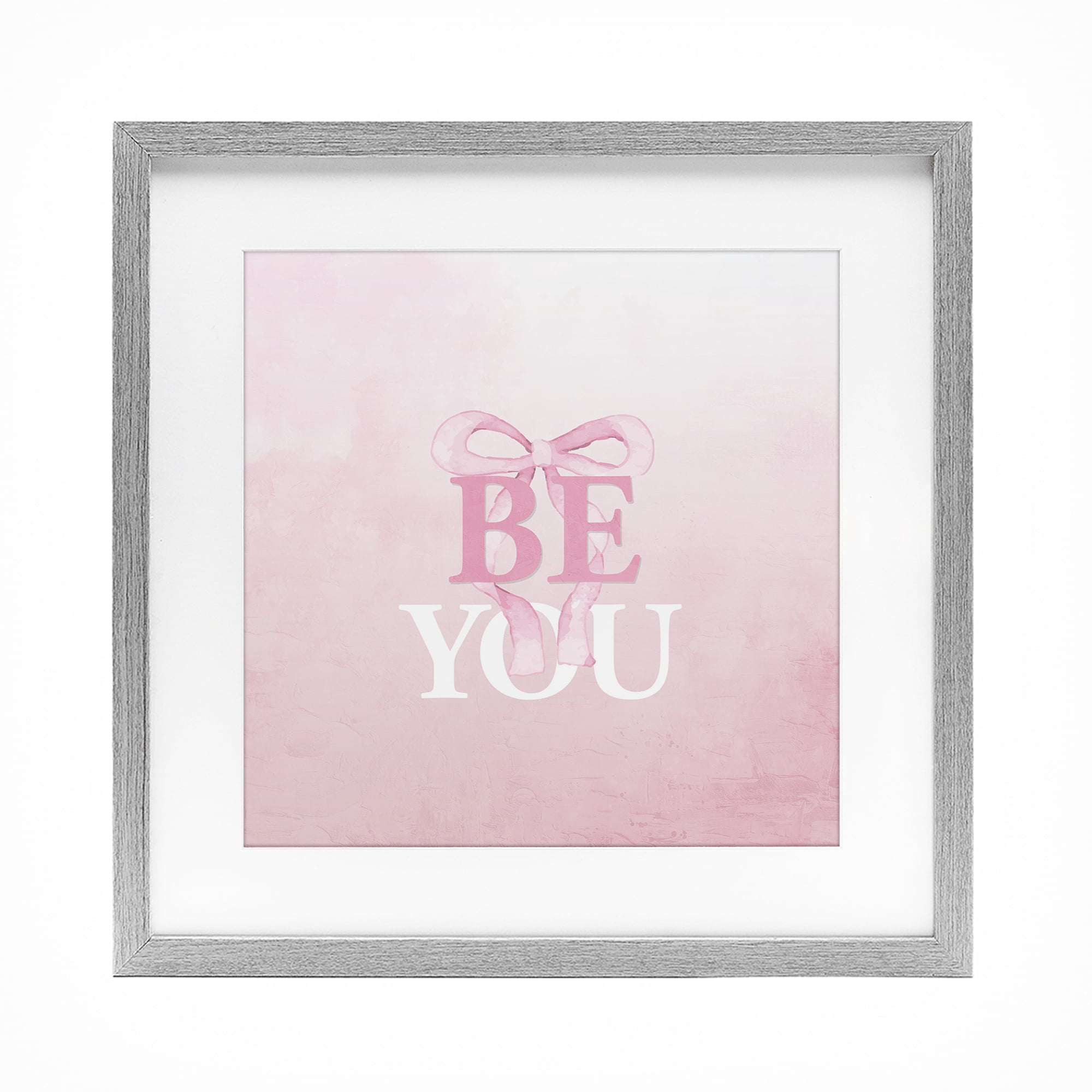 Feminine Be You Pastel Gray Framed Print Under Glass, design by Kim Allen
