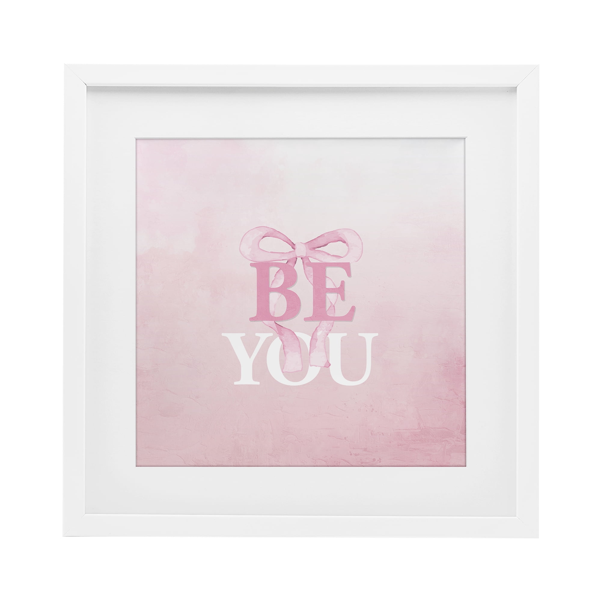 Feminine Be You Pastel White Framed Print Under Glass, design by Kim Allen