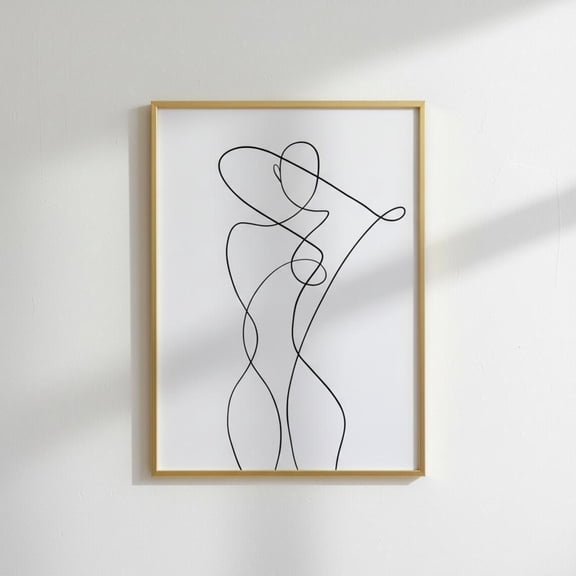 Feminine Body Sculpture Pose - Elegant One Line Wall Decor - Print, Poster, Unframed Poster Size 8x12