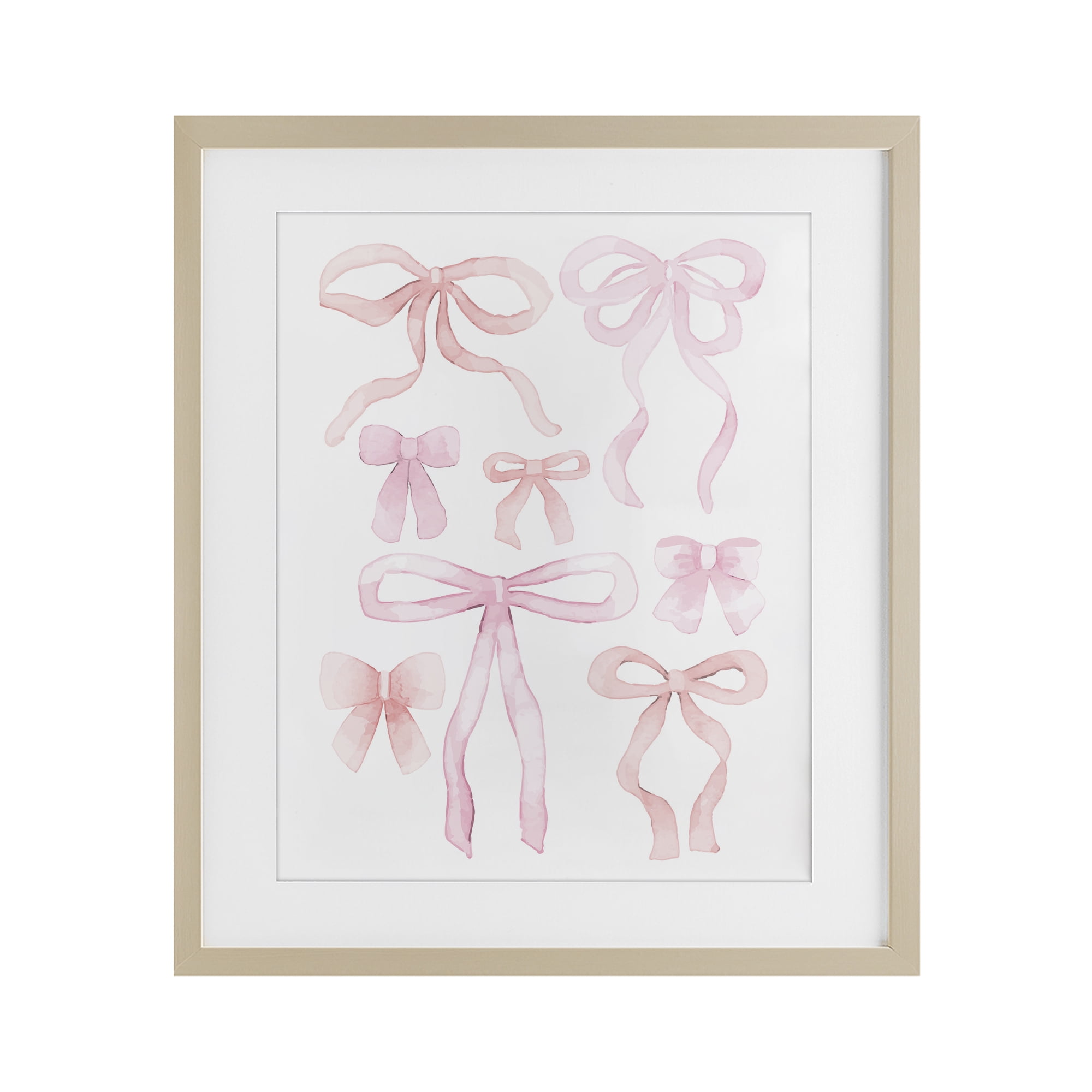 Feminine Chic Bows Birch Framed Print Under Glass, design by Kim Allen