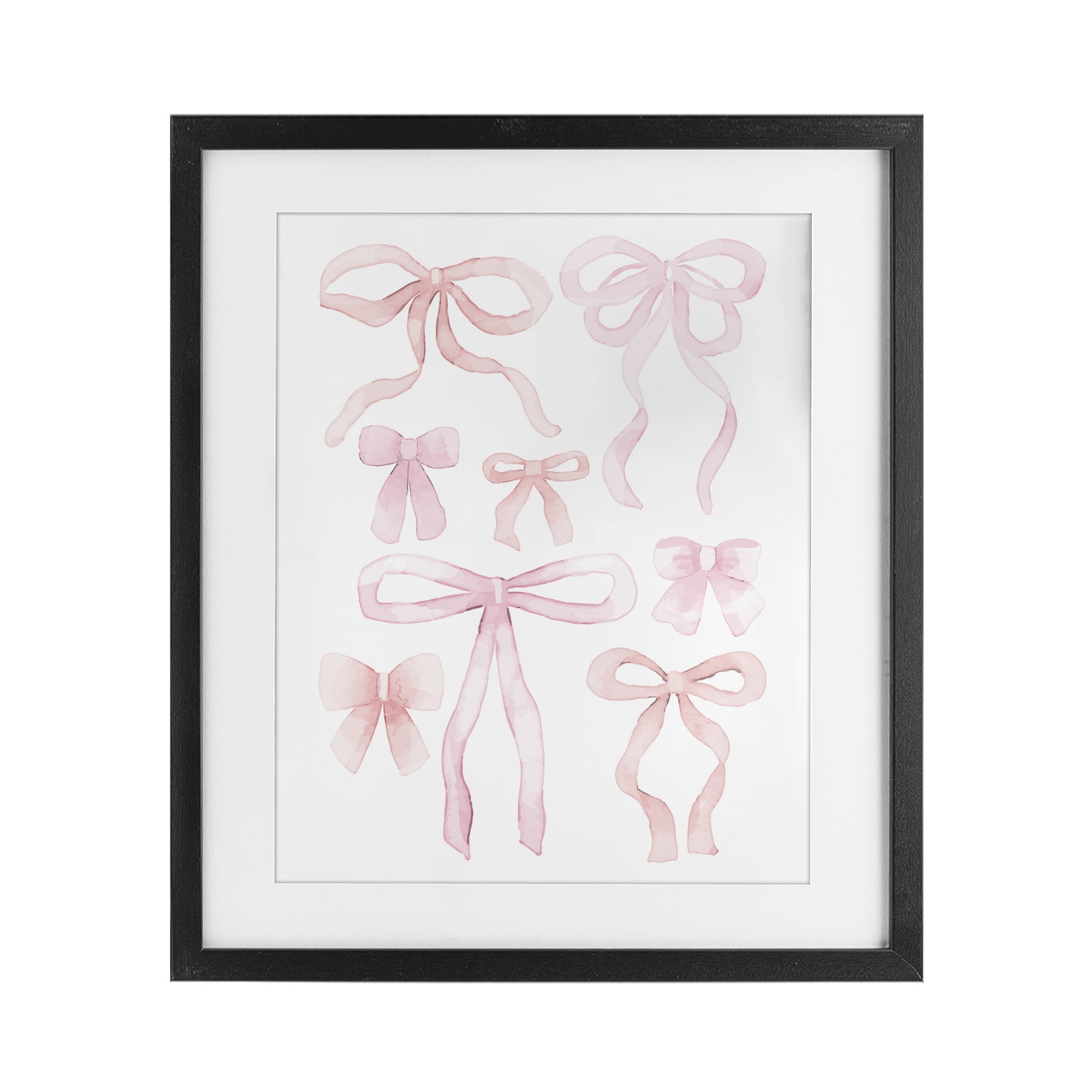 Feminine Chic Bows Black Framed Print Under Glass, design by Kim Allen