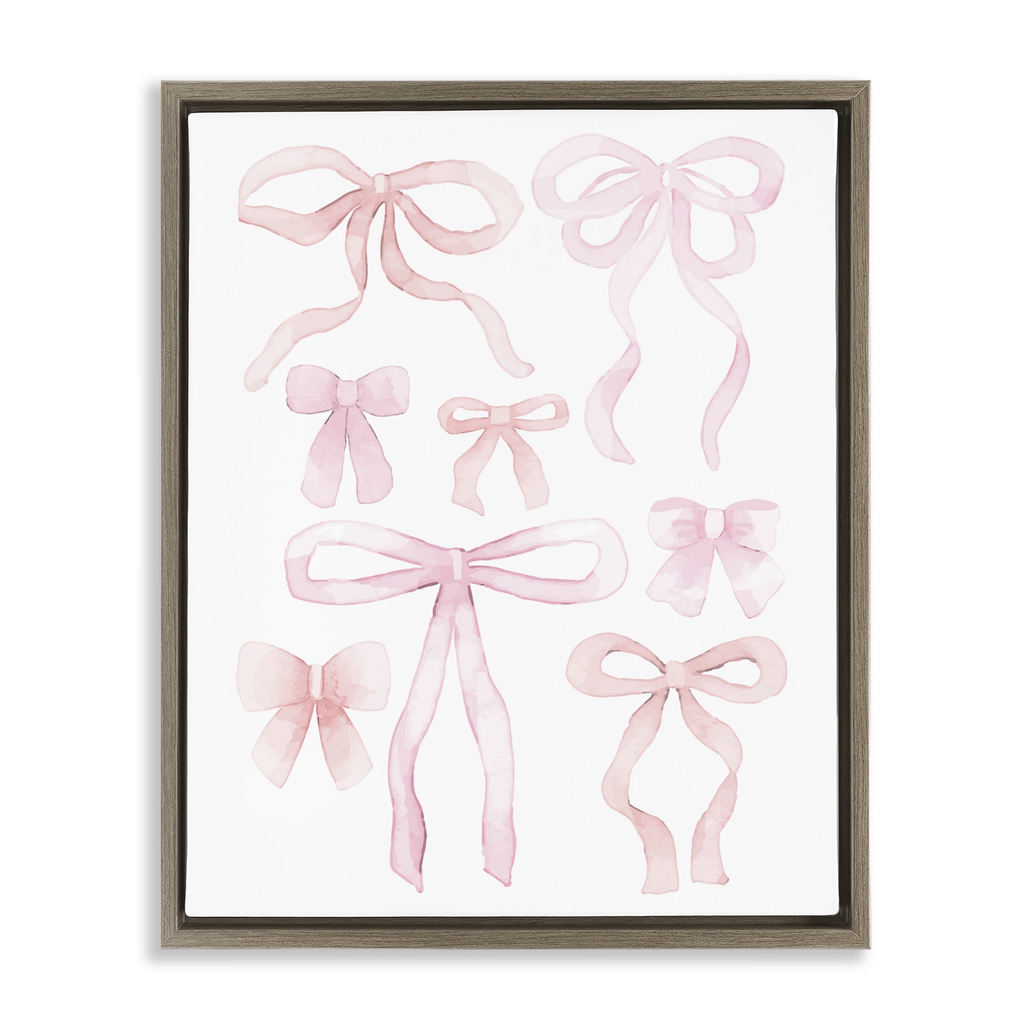 Feminine Chic Bows Brown Framed Floater Canvas Wall Art, design by Kim Allen