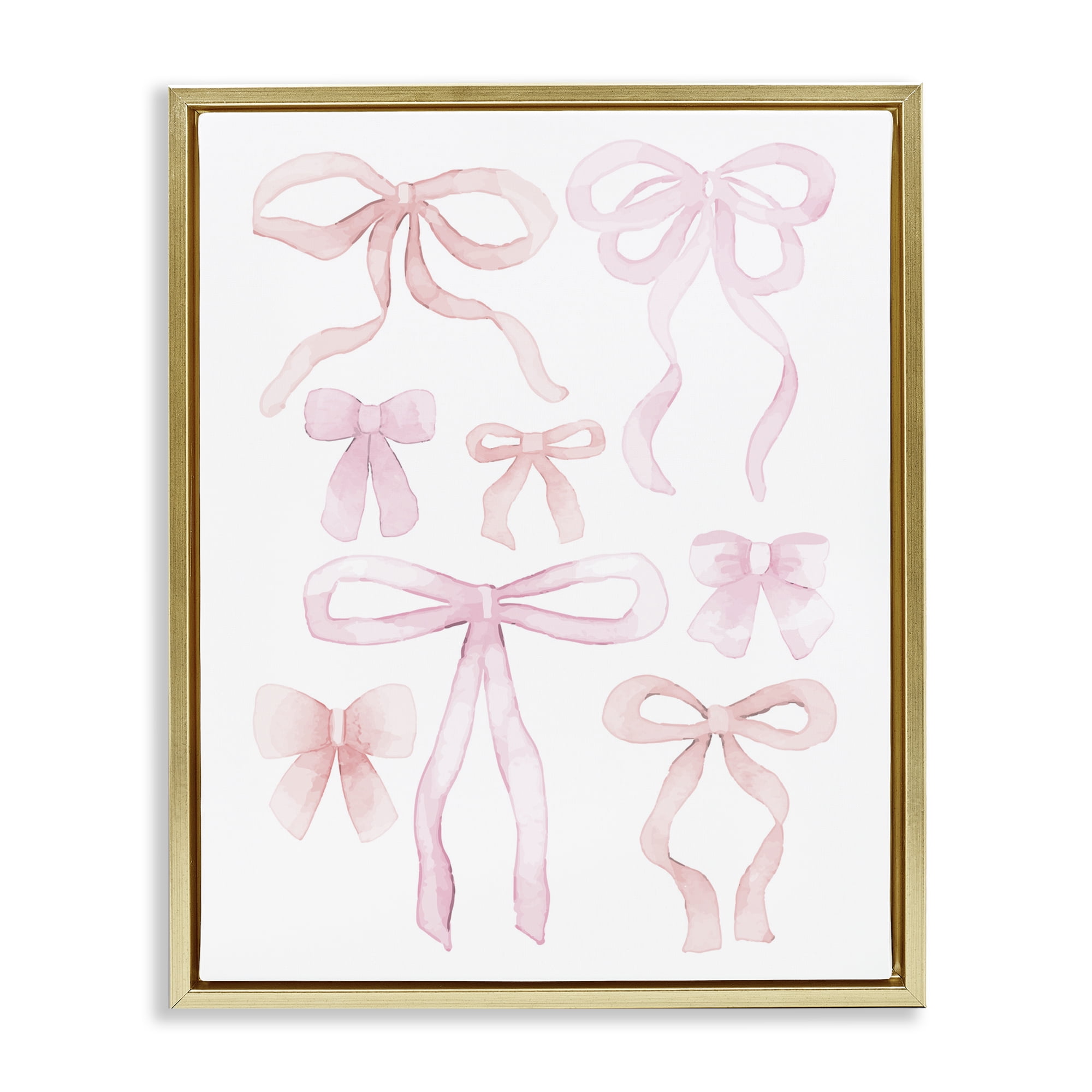 Feminine Chic Bows Gold Framed Floater Canvas Wall Art, design by Kim Allen