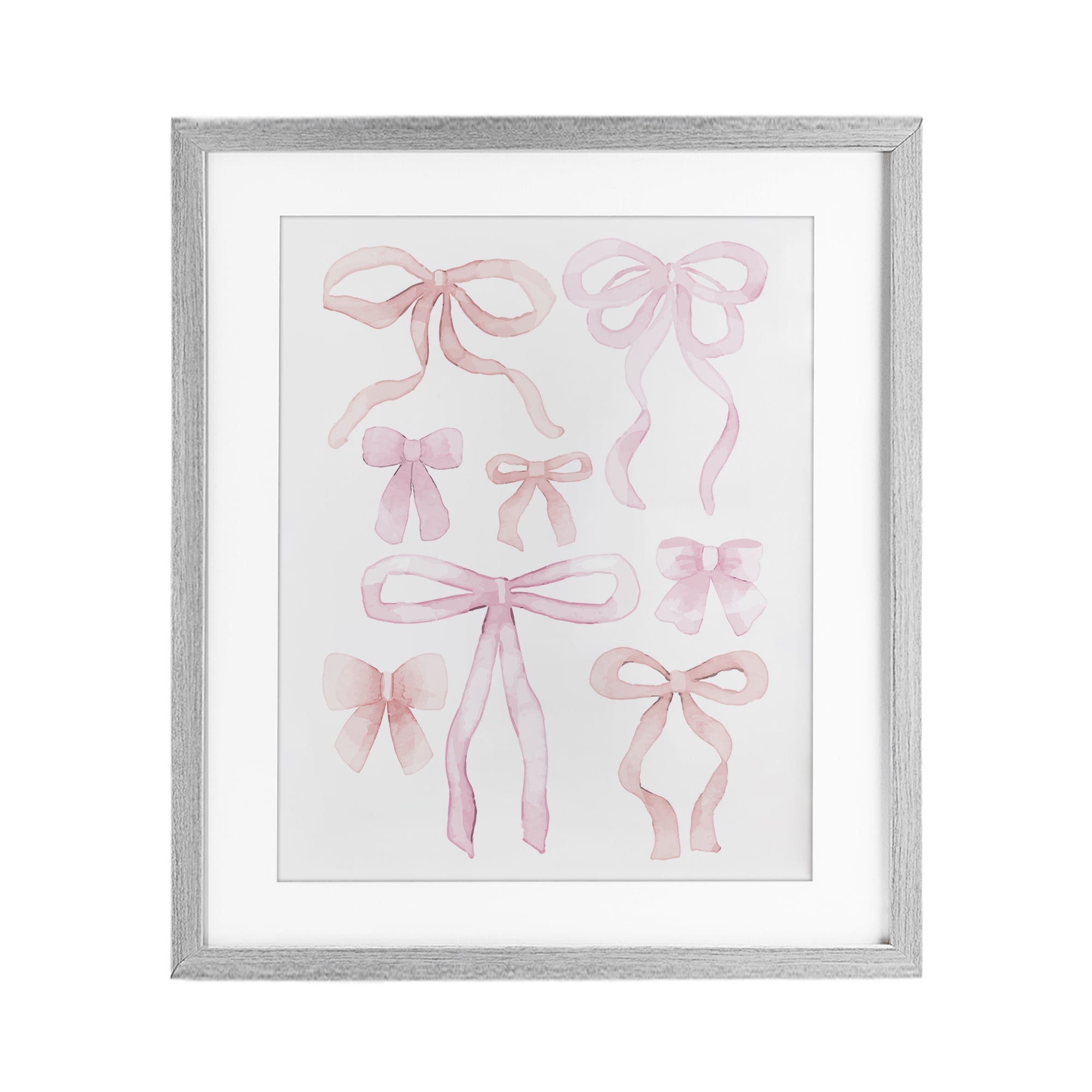 Feminine Chic Bows Gray Framed Print Under Glass, design by Kim Allen