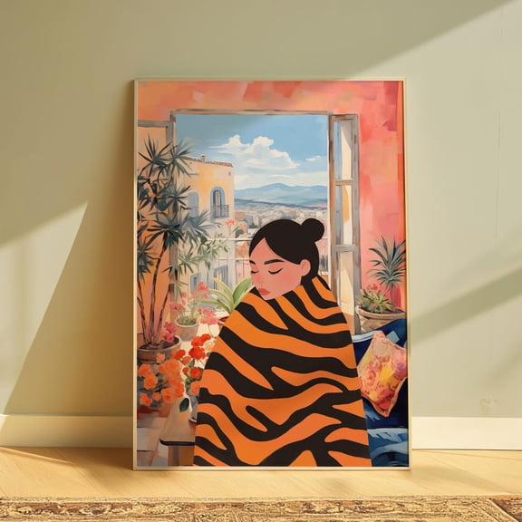 Feminine Cozy Boho Woman Wall Art, Unframed Paper Print Size 8x12