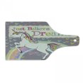 thumbnail image 1 of Feminine Cutting Board, Unicorn Believe in Your Dreams Words Illustration, Decorative Tempered Glass Cutting and Serving Board, Wine Bottle Shape, Beige and Lilac, by Ambesonne, 1 of 1