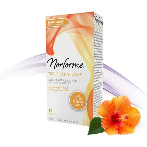 Feminine Deodorant Suppositories | Long Lasting Odor Control | Tropical Splash | 12 Count | Pack of 3