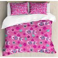 thumbnail image 1 of Feminine Duvet Cover Set, Cutie Lettering with Crown Pattern and Flower Silhouette Art Illustration, Decorative 3 Piece Bedding Set with 2 Pillow Shams, King Size, Fuchsia, by Ambesonne, 1 of 3
