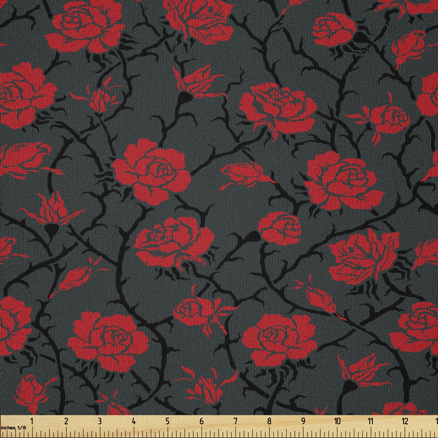Feminine Fabric by The Yard, Romantic Vintage Roses Illustration Old Fashioned Victorian Art, Microfiber Fabric for Arts and Crafts Textiles & Decor, 1 Yard, Charcoal Grey, by Ambesonne
