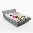 thumbnail image 1 of Ambesonne Feminine Fitted Sheet, Cherry Bloom Lady Bike, Full Size, Green Pink, 1 of 2