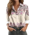 thumbnail image 1 of Feminine Floral Button-Up Blouse, Breezy Long Sleeve Shirt with Roll-Cuff Design & Lightweight Fabric for Spring Collections,Beige L, 1 of 5
