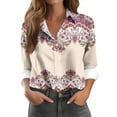 thumbnail image 1 of Feminine Floral Button-Up Blouse, Breezy Long Sleeve Shirt with Roll-Cuff Design & Lightweight Fabric for Spring Collections,Complexion 2XL, 1 of 5