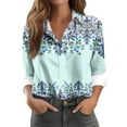 thumbnail image 1 of Feminine Floral Button-Up Blouse, Breezy Long Sleeve Shirt with Roll-Cuff Design & Lightweight Fabric for Spring Collections,Sky Blue M, 1 of 5