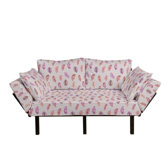 Feminine Futon Couch, Abstract Lipstick Woman Lips Design Beauty and Makeup Image, Daybed with Metal Frame Upholstered Sofa for Living Dorm, Loveseat, Pale Mauve Multicolor, by Ambesonne
