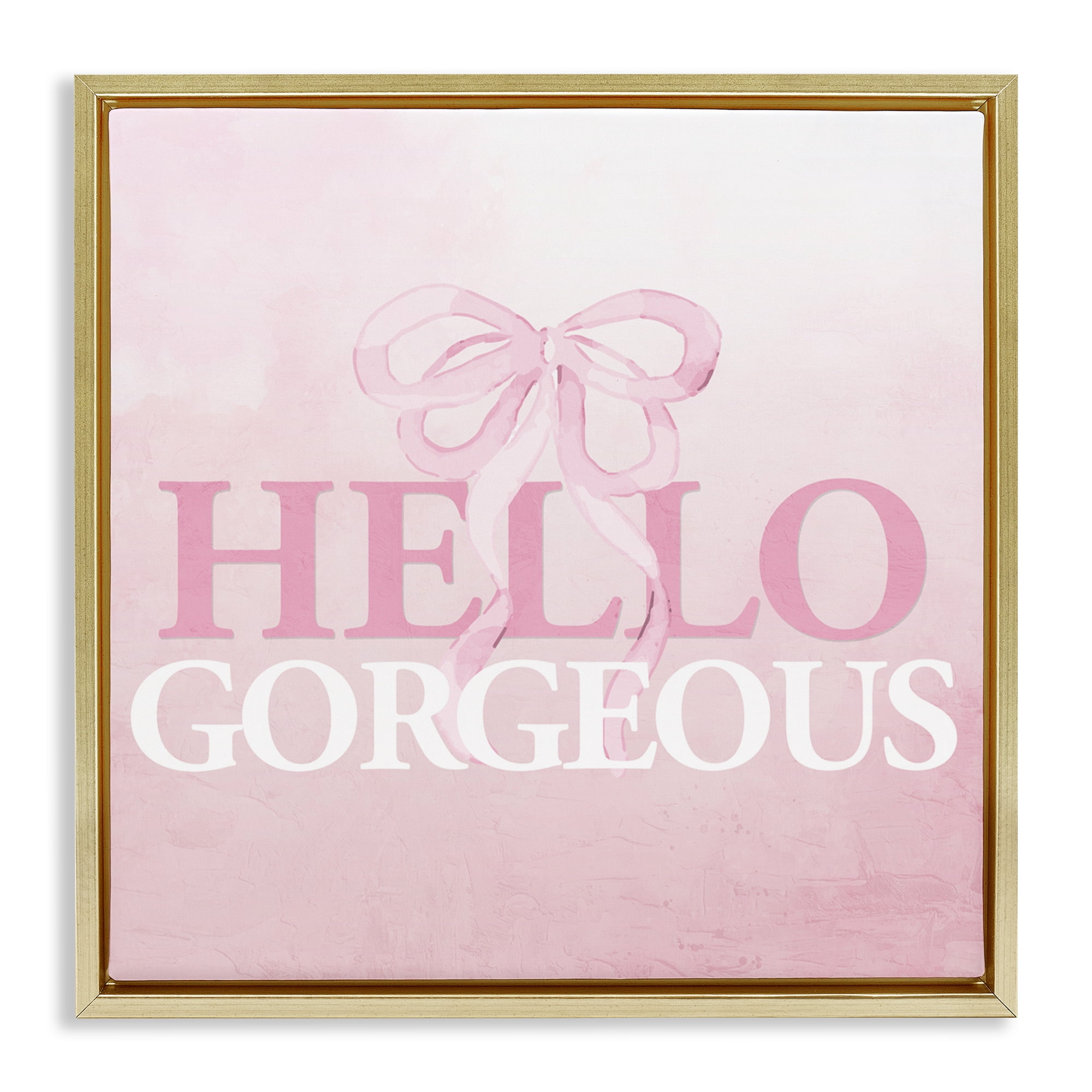 Feminine Hello Gorgeous Gold Framed Floater Canvas Wall Art, design by Kim Allen